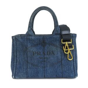 Prada Canapa 2 Way Mini Tote Shoulder Bag Denim Blue